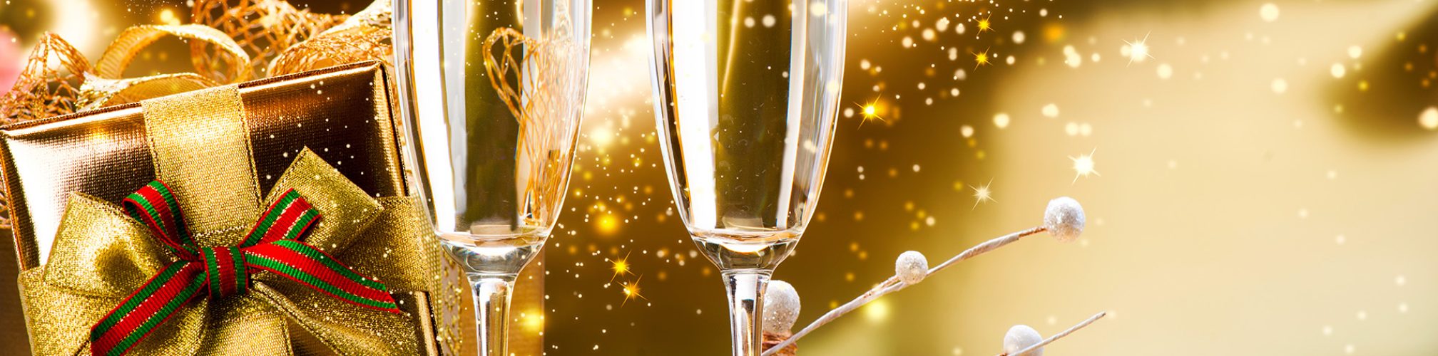 New Year and Christmas Celebration. Two Champagne Glasses